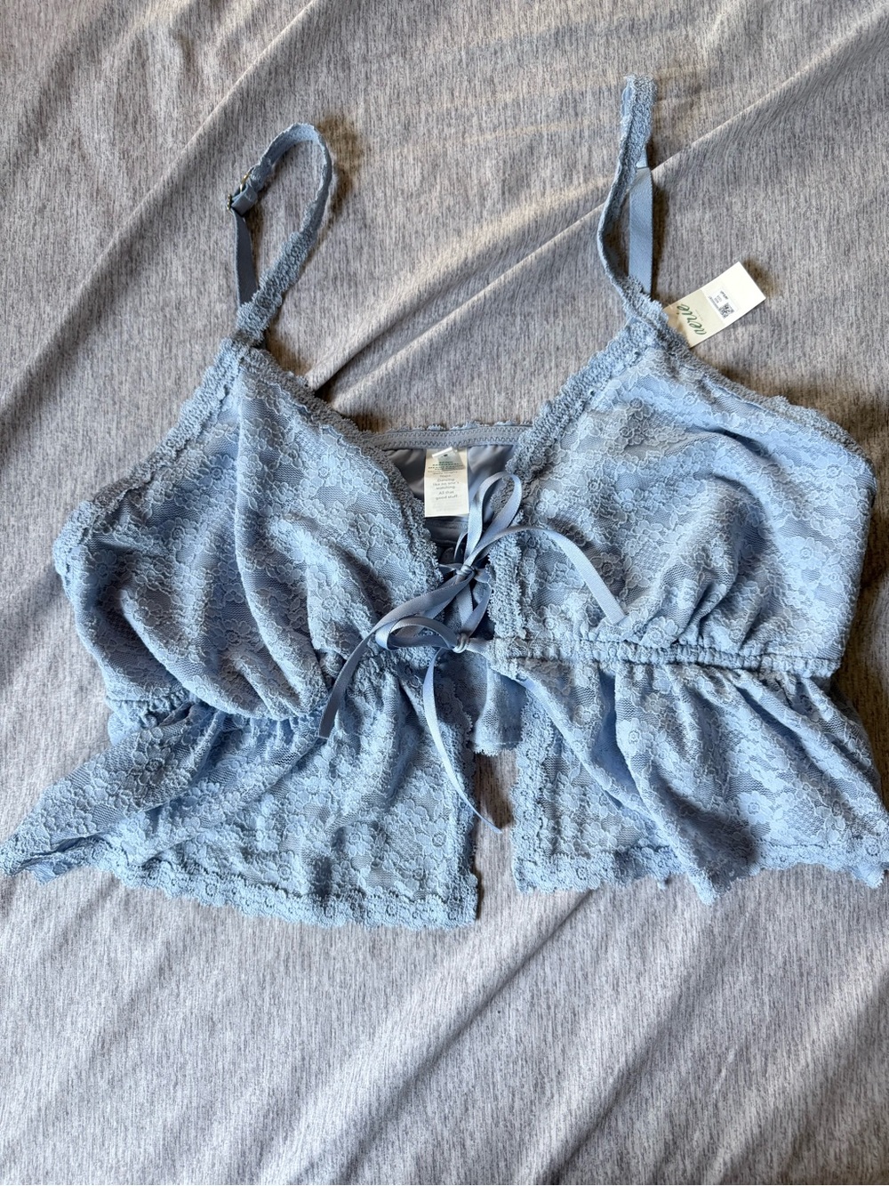 aerie Dusty Blue Lace Tie-Front Camisole Bralette